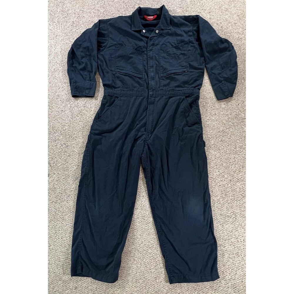 Craftsman Coveralls Vintage Navy Blue Work Overalls Mechanic Jumpsuit Zip XXL